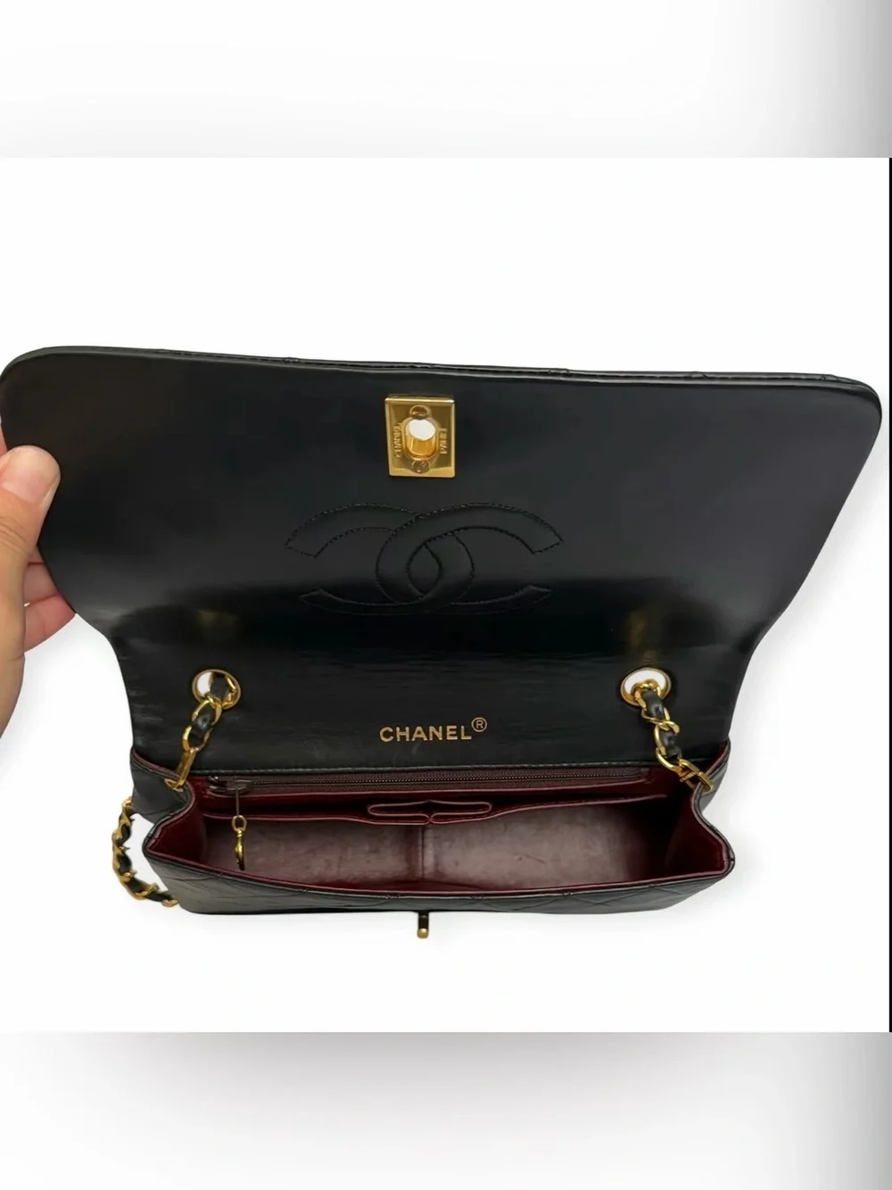 Vintage CHANEL Black Quilted Lambskin Shoulder Bag with Gold Hardware